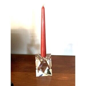 Oleg Cassini Crystal Star Clear Glass Candle Stick Holder Signed w/ Box